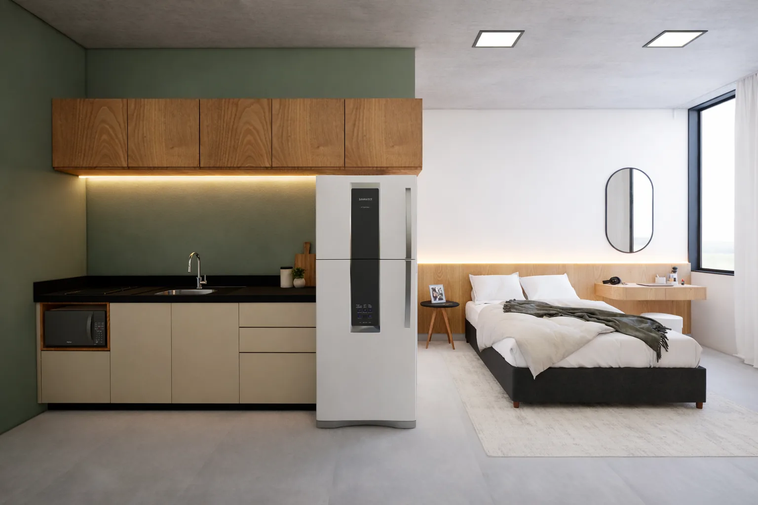 Render interno mobiliado do Studio 25 do I.Studio La Salle