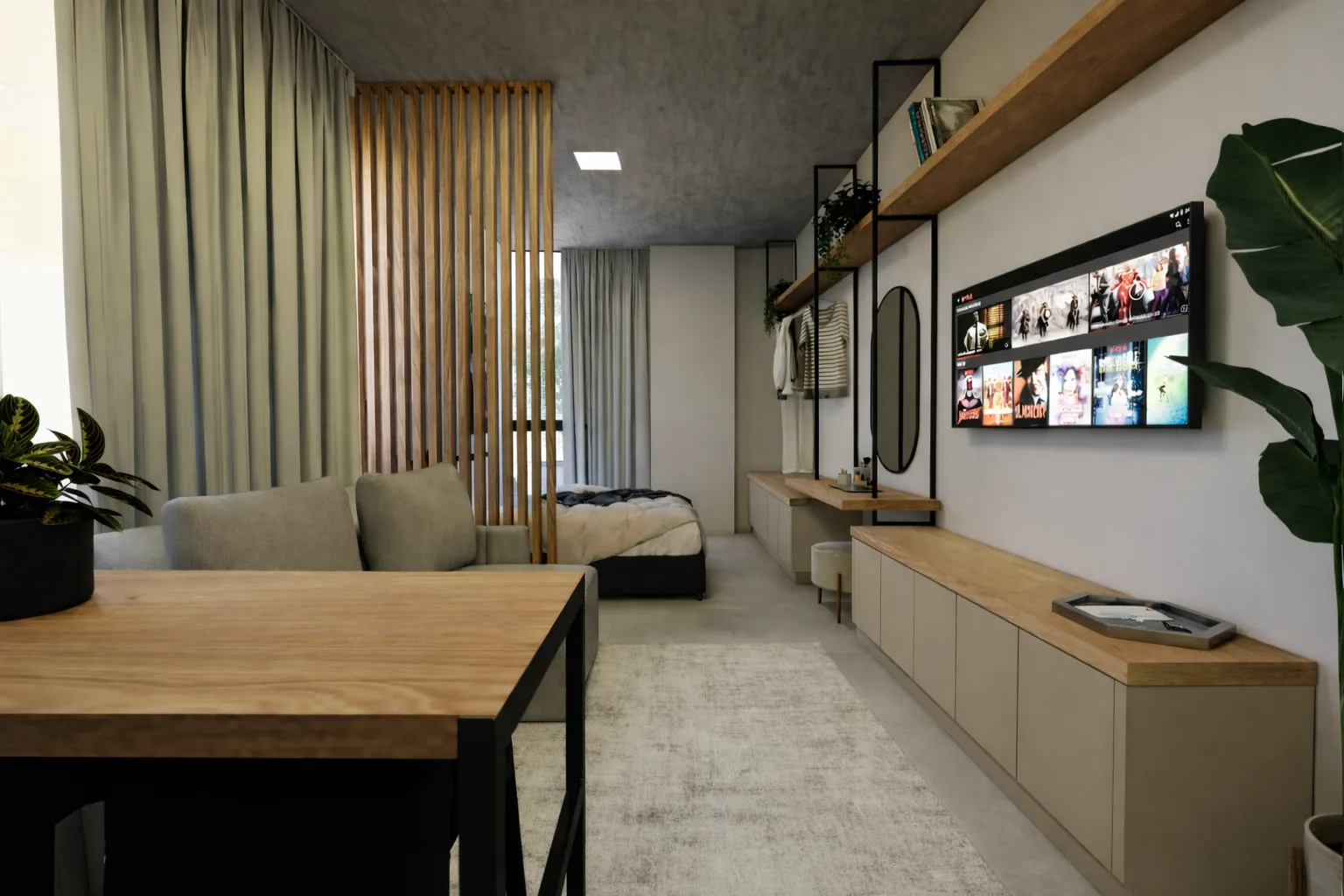Render interno mobiliado do Studio 28 do I.Studio La Salle